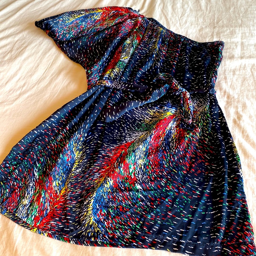 Black + multicolored one-shoulder dress